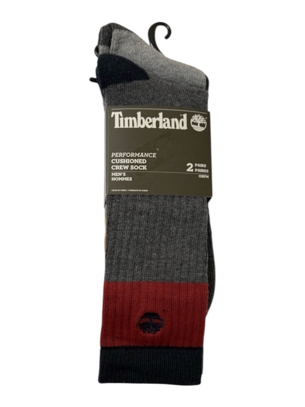Timberland Men's Performance Cushioned Crew Socks - Gray & Red 2 pairs
